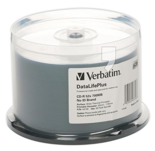 Płyty CD-R VERBATIM Printable Thermal 43756, 700 MB, 52x, 50 szt. Verbatim