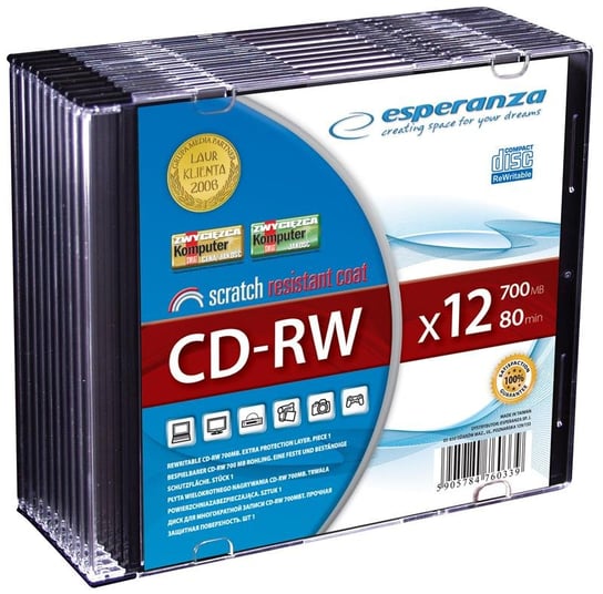 Płyty CD-RW ESPERANZA, 700 MB, 12x, 10 szt Esperanza