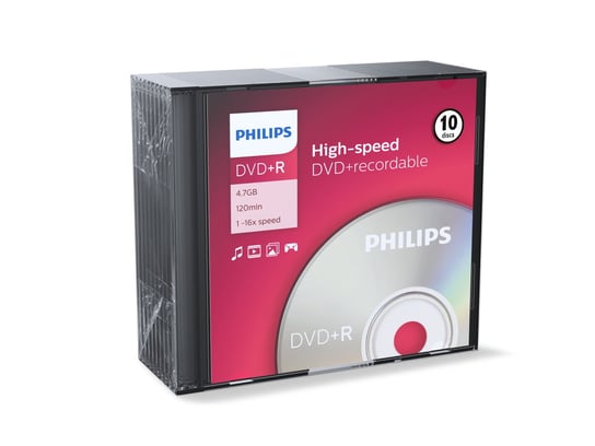 Płyty DVD+R PHILIPS, 4,7 GB, pudełka SLIM, 10 szt. Philips