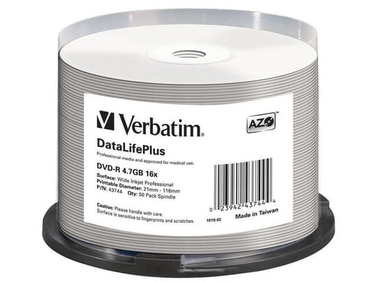 Płyty DVD-R VERBATIM AZO DataLife+ Printable Professional, 4.7 GB, 16x, 50 szt. Verbatim