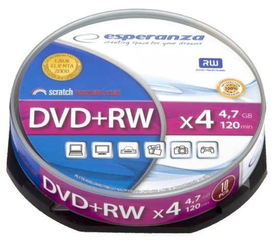 Płyty DVD+RW ESPERANZA 1022, 4.7 GB, 4x, 10 szt. Esperanza