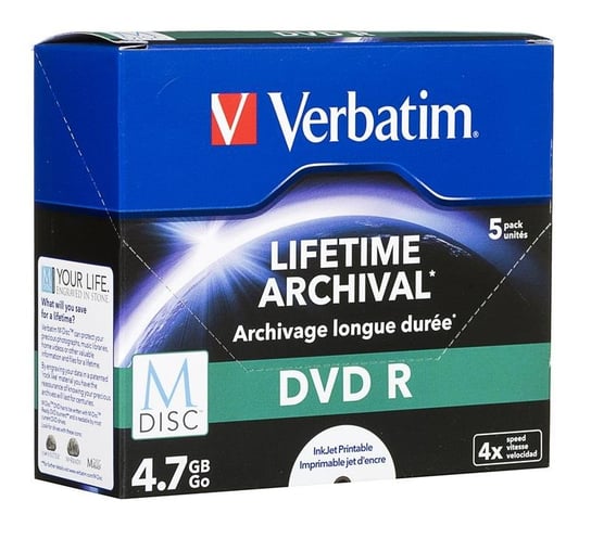 Płyty M-DISC DVD-R VERBATIM Printable 43821, 4.7 GB, 4x, 5 szt. Verbatim