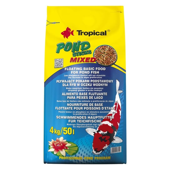 Pływający pokarm dla ryb karpiowatych TROPICAL Pond Sticks Mixed, 4 kg Tropical