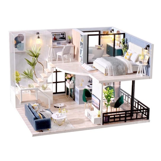 Pobudka o ósmej Miniaturowy domek DIY HABARRI do sklejania składania LED sofa sen nowoczesne wnętrze dom HABARRI