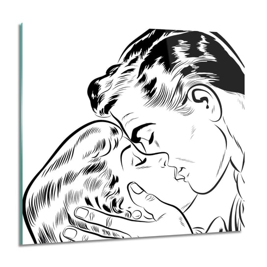 Pocałunek komiks do łazienki foto na szkle, 60x60 cm ArtPrintCave