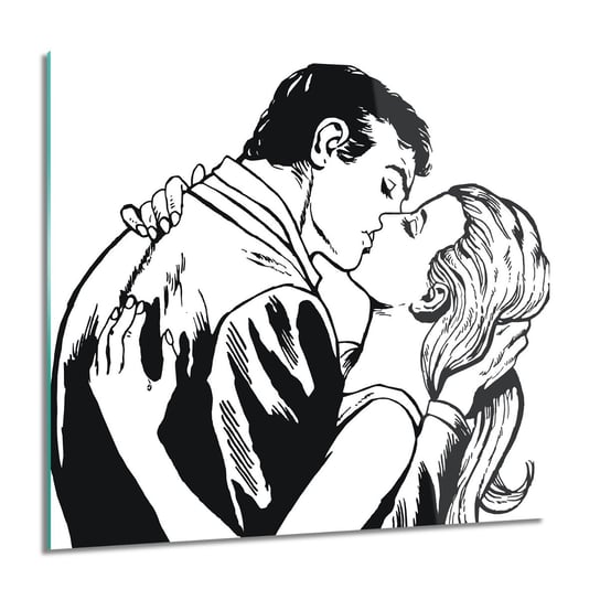 Pocałunek rysunek obraz szklany na ścianę, 60x60 cm ArtPrintCave