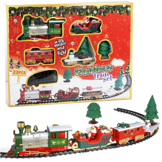 Pociąg Świąteczny Zabawka Kolejka Lokomotywa Elektryczna Na Baterie 22 Elementy EDANTI