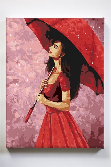 Pod parasolem, kobieta, deszcz, malowanie po numerach, blejtram Akrylowo