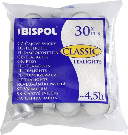 Podgrzewacze bezzapachowe tealight BISPOL 4H CLASSIC 30szt. Bispol