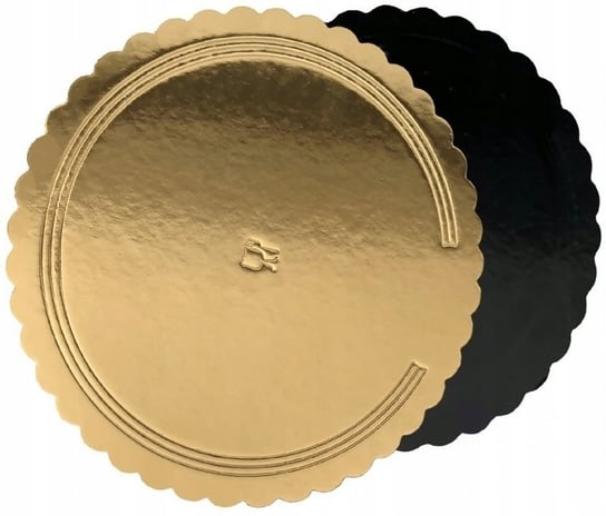 PODKŁAD POD TORT GRUBY 26cm ZŁOTY CZARNY OKRĄGŁY FALA MOCNY KARBOWANY 2400g Elhandel