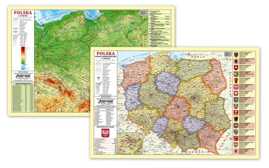 Podkładka na biurko - dwustronna. Polska, mapa fizyczno-administracyjna, Eko-Graf EkoGraf