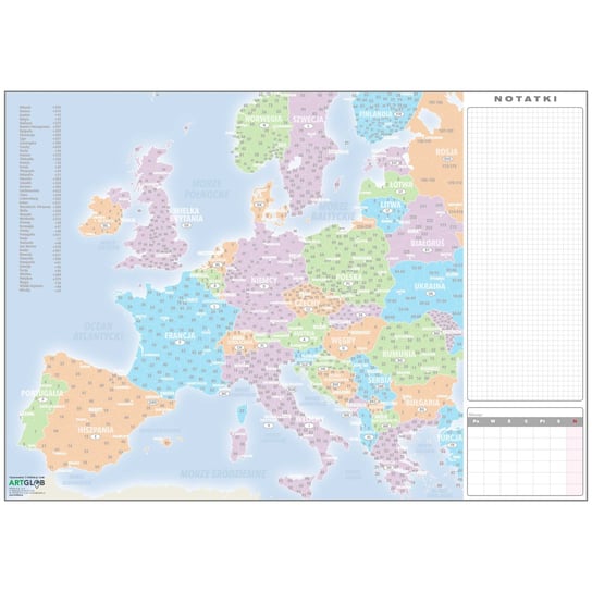 Podkładka na biurko z mapą kodową Europy - biuwar z notatnikiem, ArtGlob Artglob