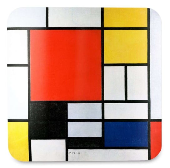 Podkładka pod kubek Kompozycja w czerwieni, żółci, błękicie i czerni Piet Mondrian Szyjemy Sztukę