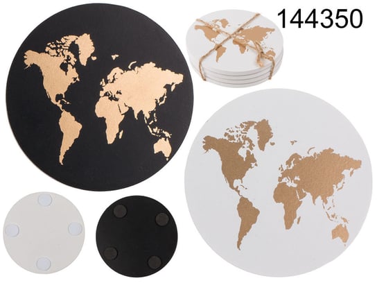 Podkładki drewniane pod kubki wzór mapa świata (4 sztuki) Inny producent