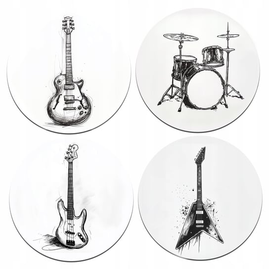 PODKŁADKI korkowe POD KUBEK z instrumentami GITARA perkusja muzyka 4 szt Kubeczkovo
