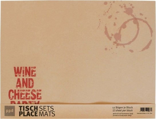 Podkładki na stół Wine and Cheese, brązowe, 12 szt, 42x32 cm PPD