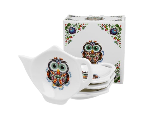 Podkładki porcelanowe na torebki od herbaty DUO ETNO SOWA 4 szt DUO Gift