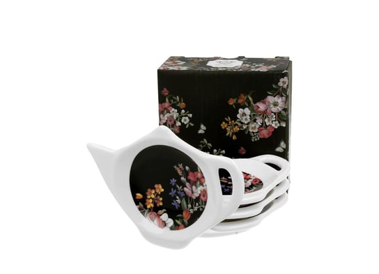 Podkładki porcelanowe na torebki od herbaty DUO VINTAGE FLOWERS BLACK 4 szt DUO Gift