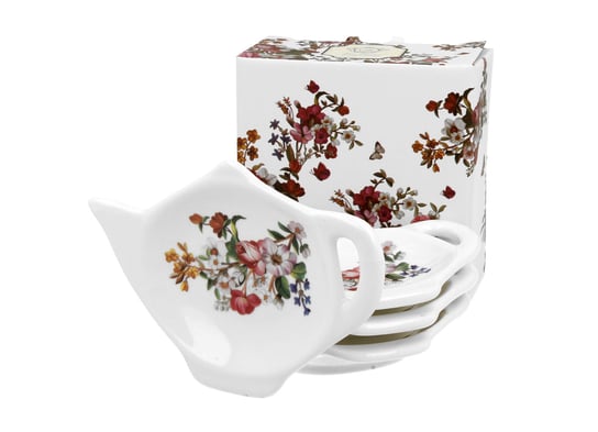 Podkładki porcelanowe na torebki od herbaty DUO VINTAGE FLOWERS WHITE 4 szt DUO Gift