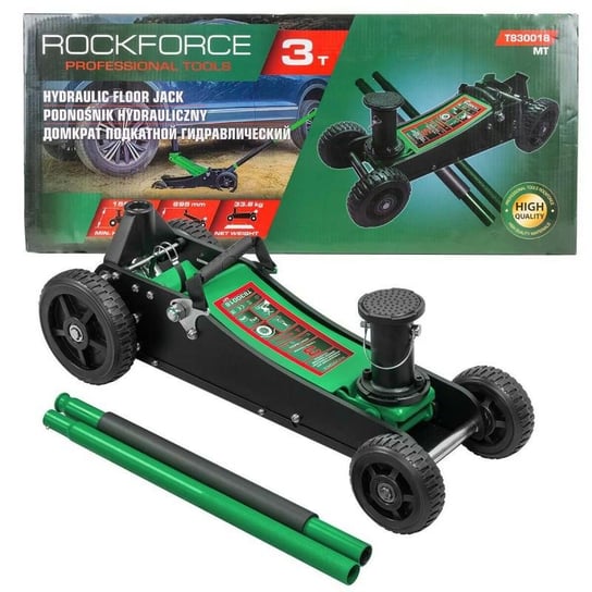 PODNOŚNIK SAMOCHODOWY ŻABA LEWAREK OFF-ROAD DUŻE KOŁA Hydrauliczny 3t 155-695mm Rock Force