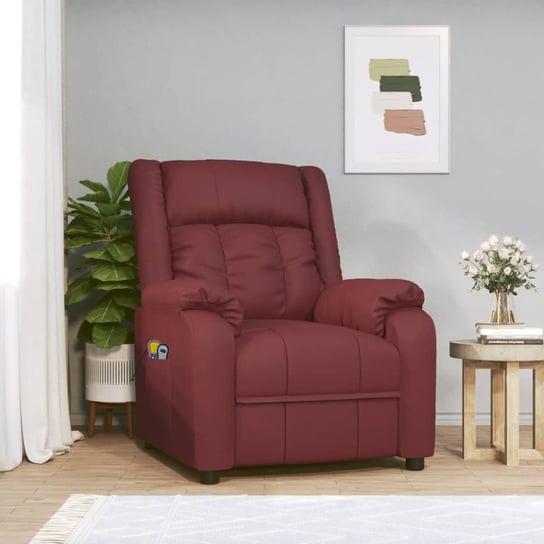 Podnoszony fotel masujący, winna czerwień, sztuczna skóra vidaXL