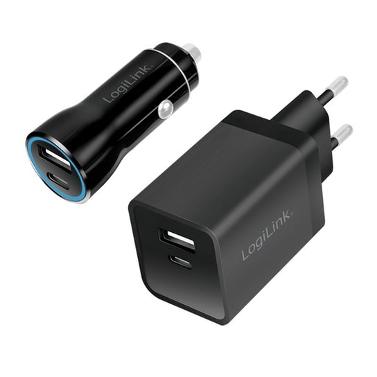 Podróżny zestaw do ładowania USB LogiLink, 1x USB-C, 1x USB-A, 15 W, czarny LogiLink