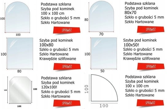 PODSTAWA SZKLANA HARTOWANA - SZYBA POD PIEC LUB KOMINEK 80X60 CM CZARNA Inny producent