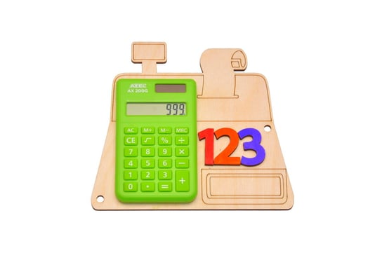 Podstawka kasa + kalkulator zielony - element na tablicę manipulacyjna. Zabawki Sensoryczne