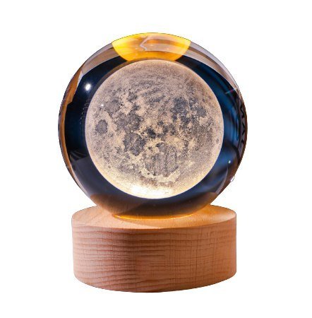 Podświetlana kryształowa kula dekoracyjna na podstawie drewnianej KKS - Księżyc - LED - USB GIFTDECO