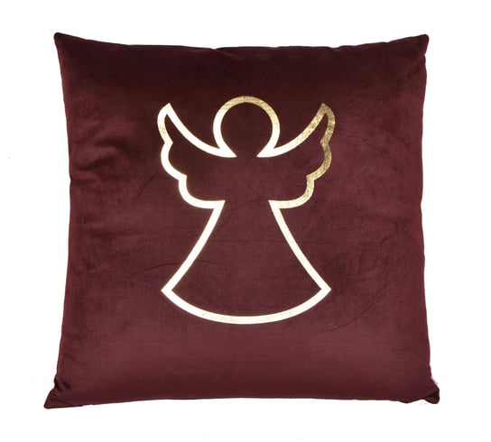 Poduszka bordowa ze złotym aniołem, 45x45cm Ewax