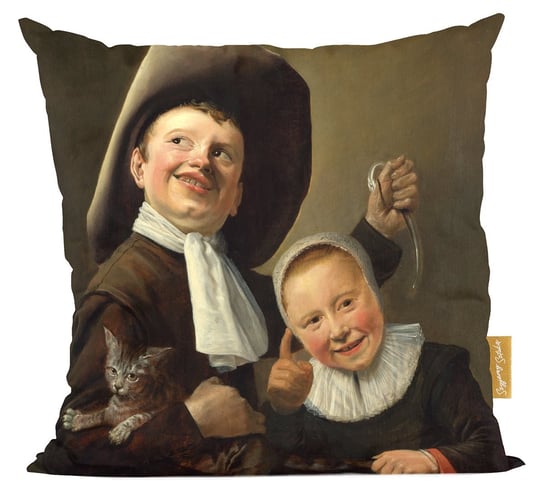 Poduszka Chłopiec i dziewczynka z kotem i węgorzem Judith Leyster Szyjemy Sztukę