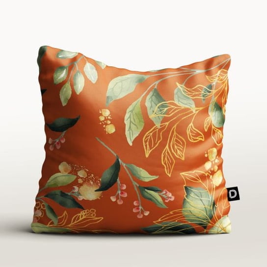 Poduszka dekoracyjna FLORAL wzór F15 | jesienne liście na pomarańczowym tle poduszka 45 x 45 cm (z wypełnieniem) Decordruk