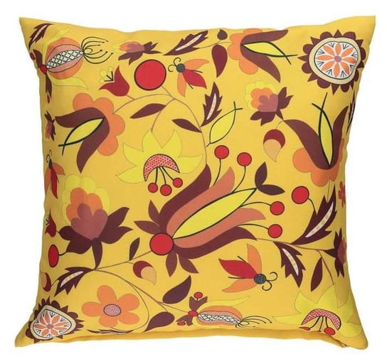Poduszka dekoracyjna folk z wzorem kaszubskim - borowiacka  żółta Czec