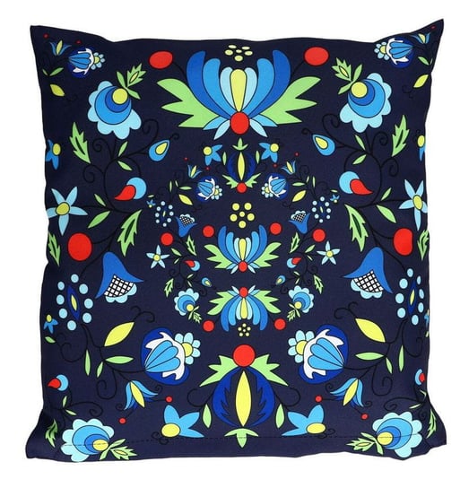 Poduszka dekoracyjna z haftem kaszubskim, granatowa Artfolk