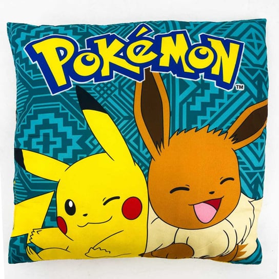 Poduszka dla dziecka Pokemon Pikachu i  Eevee zielona jasiek 40x40 Jerry Fabrics
