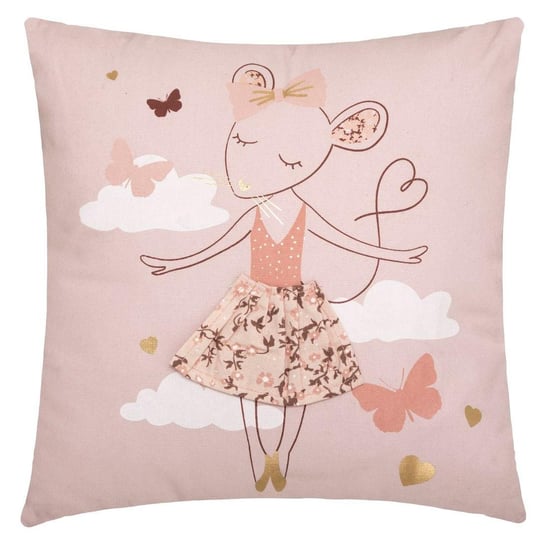 Poduszka dla dziewczynki z tańczącą myszką, 38 x 38 cm, różowa Atmosphera for kids