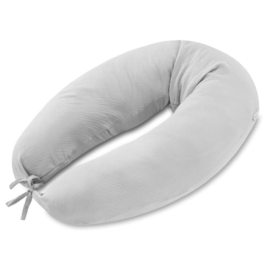 Poduszka do karmienia lub do spania na boku 190cm - Poduszka ciążowa wspierająca pozycjonująca muślin jasnoszara Amazinggirl