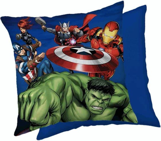 Poduszka dziecięca 40x40 Avengers 03 0486 granatowa dziecięca Kapitan Ameryka Iron Man Hulk Thor dekoracyjna Jerry Fabrics