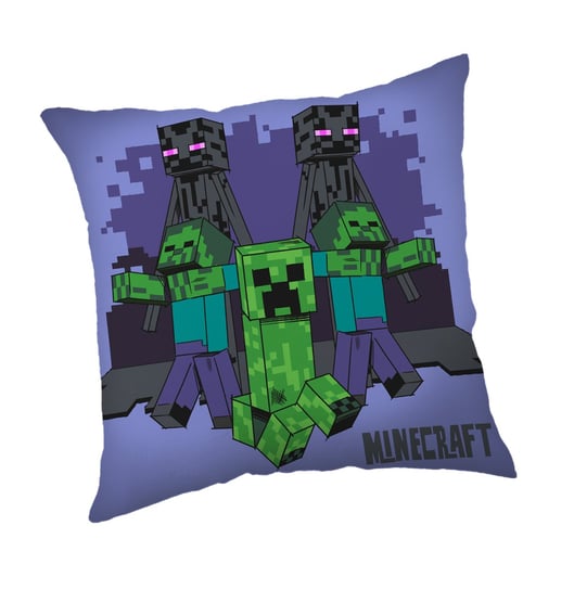 Poduszka dziecięca 40x40 Minecraft Moby przychodzą po ciebie fioletowa Jerry Fabrics