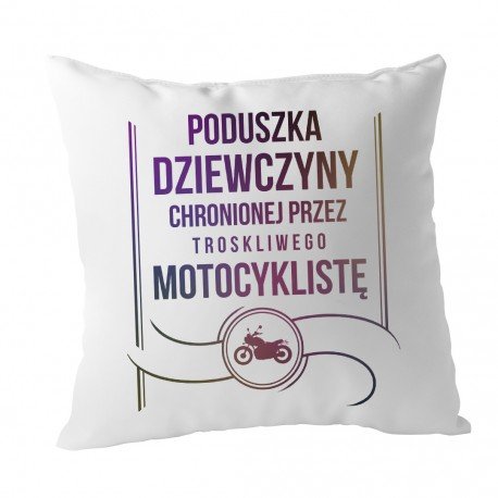Poduszka dziewczyny chronionej przez troskliwego motocyklistę - poduszka z nadrukiem Koszulkowy