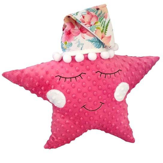 Poduszka gwiazda dla dzieci – Różowa przytulanka minky z czapką 45 x 40 cm Olimagia