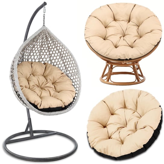 Poduszka na fotel papasan 100 cm - Poduszka do siedzenia do wiszącego krzesła lub siedzisko do mebli ogrodowych i rattanowych bardzo grube okrągłe beżowy Amazinggirl