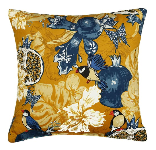 Poduszka ozdobna 40x40 cm w kolorze żółtym z rajskimi motywami – poduszka dekoracyjna z miękkim wypełnieniem POSTERGALERIA