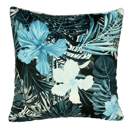 Poduszka ozdobna 40x40 cm z tropikalnym nadrukiem w liście i kwiaty – poduszka dekoracyjna z miękkim wypełnieniem POSTERGALERIA