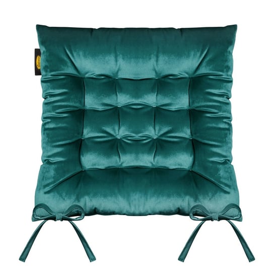 Poduszka siedzisko 40x40x8 Velvet 16 na krzesło zielona ciemna welurowa z wiązaniem Eurofirany