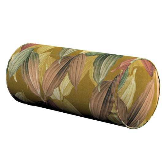Poduszka wałek prosty, kolorowe liście na musztardowym tle, Ø16x40 cm, Abigail Dekoria