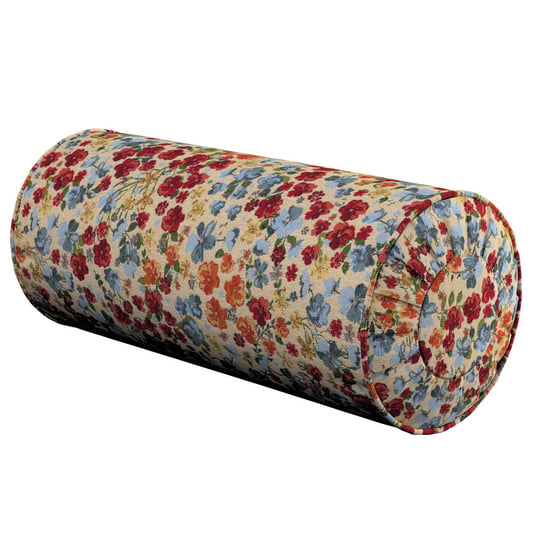 Poduszka wałek z zakładkami, kolorowe kwiaty na beżowym tle, Ø20 x 50 cm, Intenso Premium Dekoria