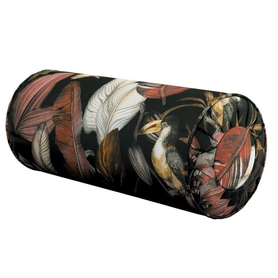 Poduszka wałek z zakładkami, kolorowe kwiaty na czarnym tle, Ø20x50 cm, Abigail Dekoria