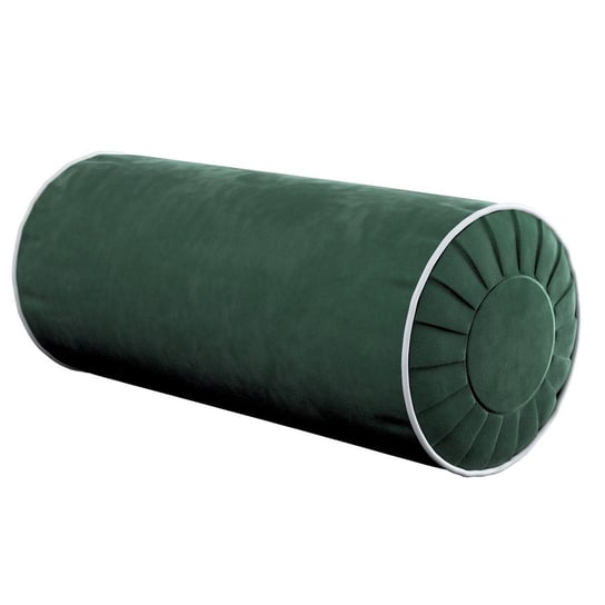 Poduszka wałek z zakładkami z lamówką, ciemny zielony, Ø20x50 cm, Velvet Dekoria