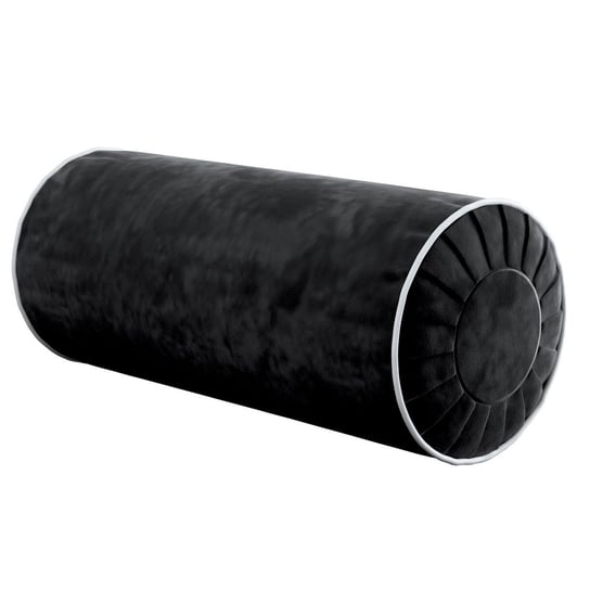 Poduszka wałek z zakładkami z lamówką, głęboka czerń, Ø20x50 cm, Velvet Dekoria